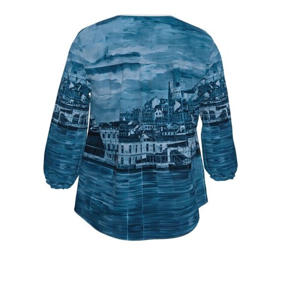 Lisbon Mosaic Mural Women's V-neck 3/4 Sleeve Top - Small - Picture 3 of 11